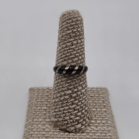Size 7 Silver And Copper Tone Black Inlay Ring A3039 - Picture 1 of 7